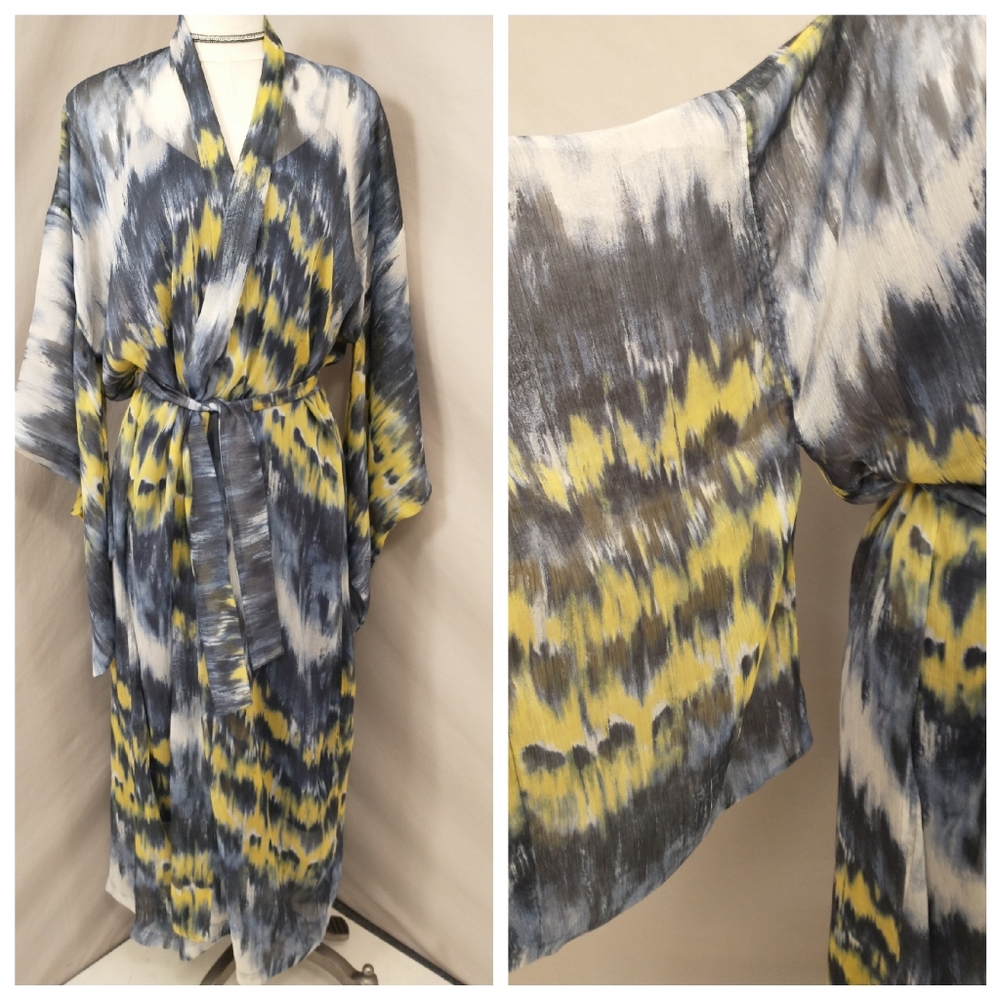 Tie Dye Sheer Kimono Robe Silk Feel One Size Light